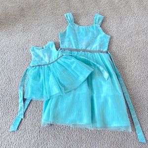 Rare Editions Girls Teal Dress Sparkly Glitter Floral Design Size 12